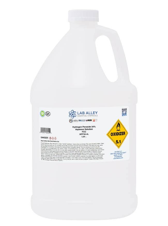 Hydrogen Peroxide 34% Food Grade, Kosher, 4 Liters