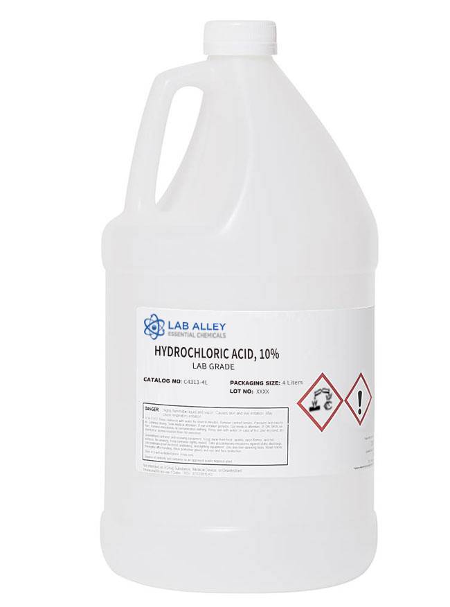 Hydrochloric Acid 10% Solution, Lab Grade, 4 Liters