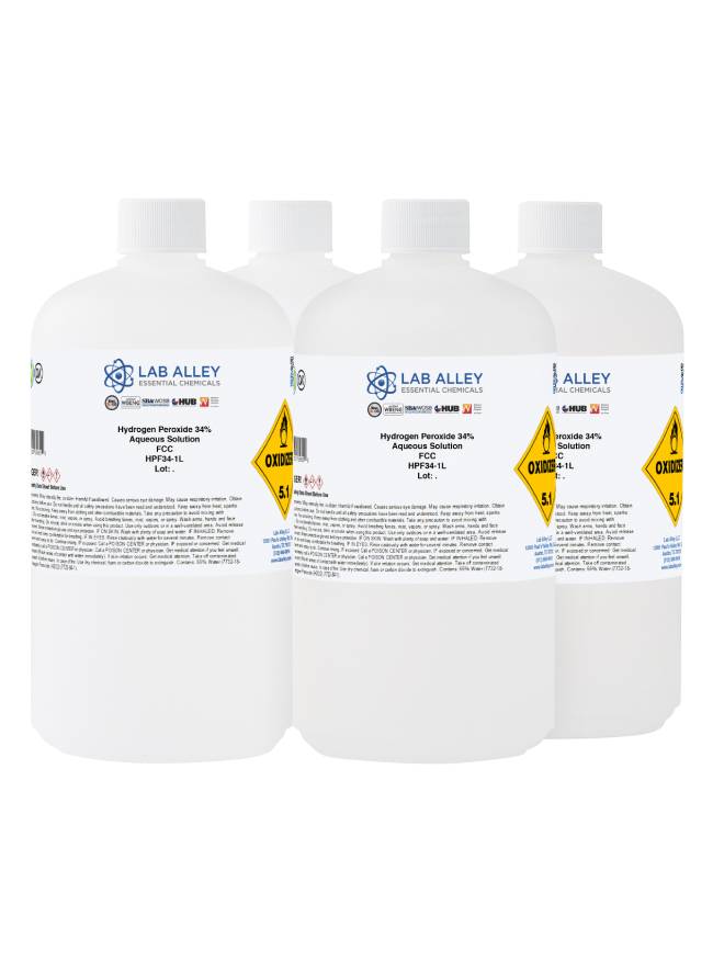 Hydrogen Peroxide 34% Food Grade, Kosher, 4 x 1 Liter Case