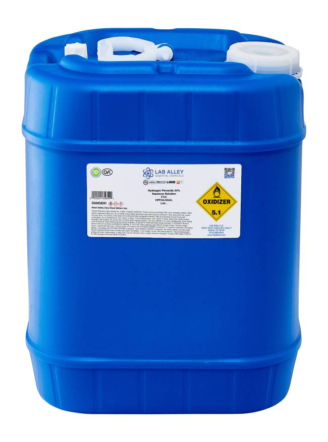 Hydrogen Peroxide 34% Food Grade, Kosher, 5 Gallons