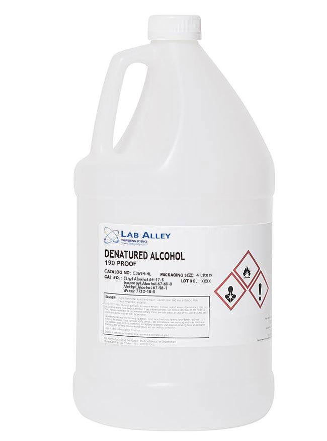 Ethanol 190 Proof (95%) Denatured Alcohol, Kosher, 4 Liters