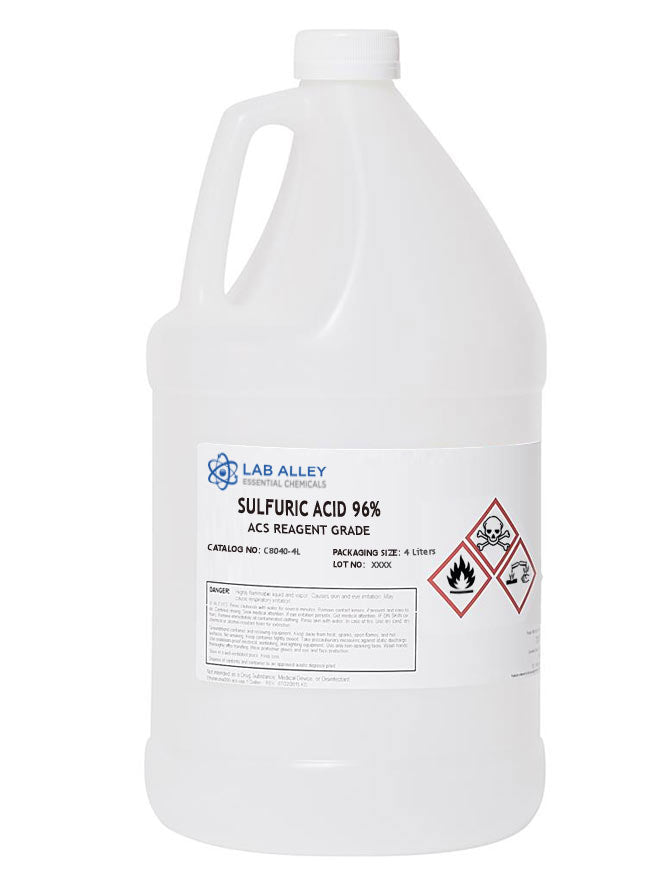 Sulfuric Acid 96% ACS Reagent Grade Solution (95-98%, Concentrated H2SO4), 4 Liters