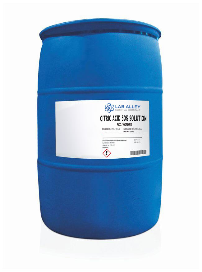 Citric Acid 50% Solution, FCC/Food Grade, Kosher, 55 Gallons