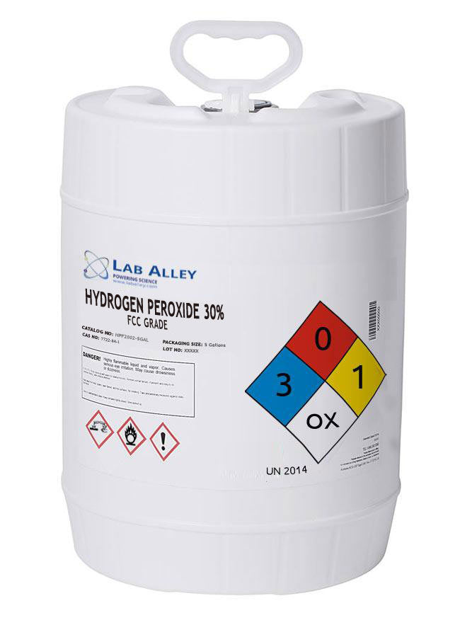 Hydrogen Peroxide 30% Solution, Food Grade, Kosher, 5 Gallons