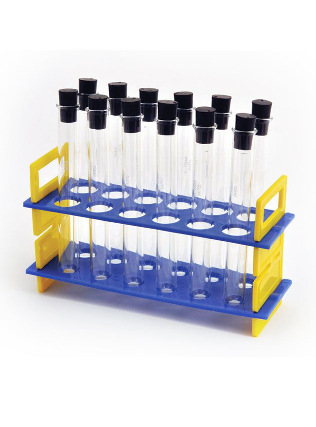 Test Tube Rack W/ 24ml Glass Tubes & Rubber Stoppers | Lab Alley